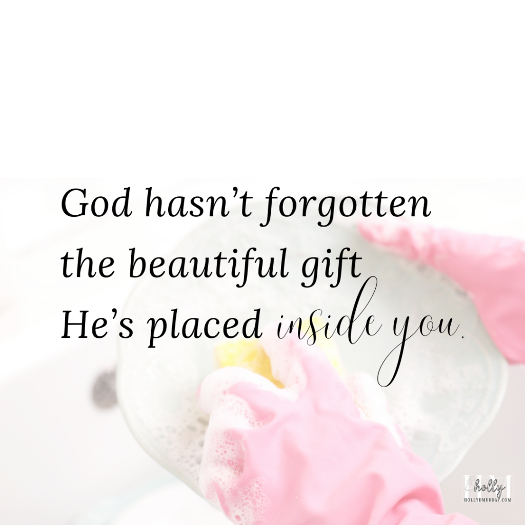 A person washes a dish, symbolizing God's restoration and the beautiful gifts and calling He has placed inside every believer.